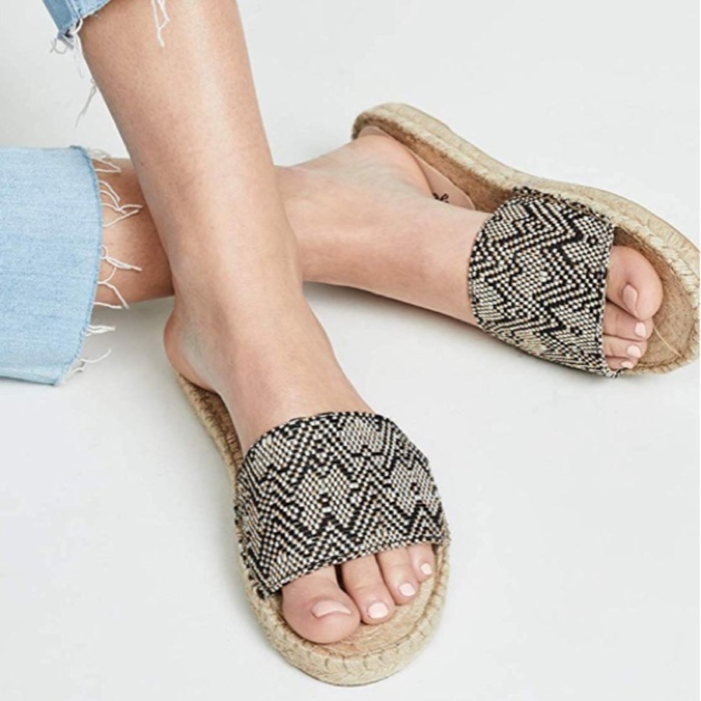 Black & Cream Woven Espadrille Slide - Women